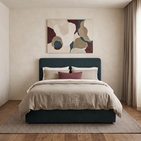 Mid Blue Velvet Double Ottoman Storage Bed Frame & Double Mattress Set