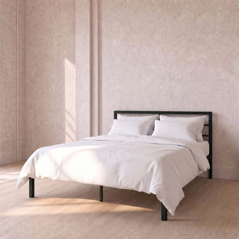 Black Metal Double Bed Frame & Crib 5 Mattress Set