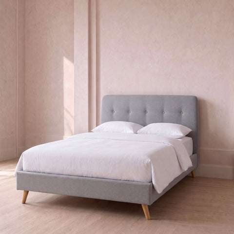 Grey Velvet Double Bed Frame & Double Mattress Set