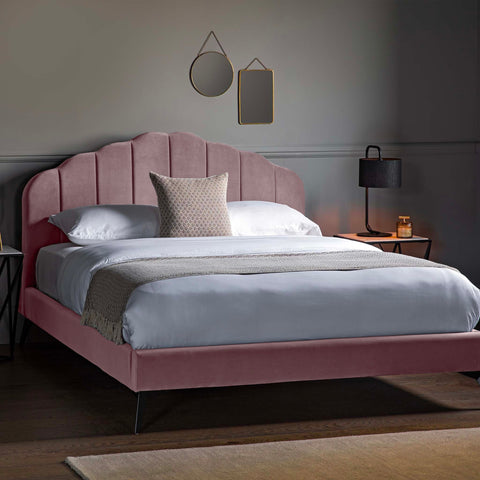Carrington Upholstered Velvet Scalloped Bed Frame
