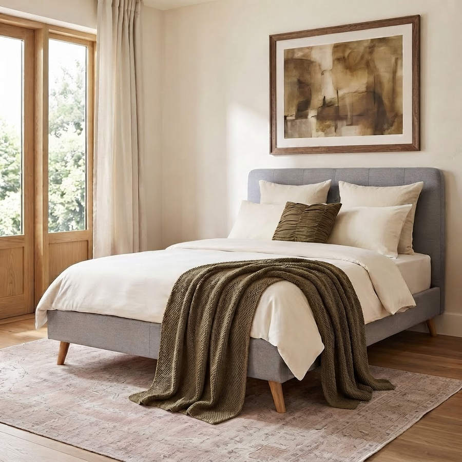 Grey Velvet Double Bed Frame & Double Mattress Set