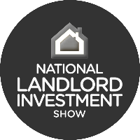 Logo for the National Landlord Investment Show with a house icon on a black background.