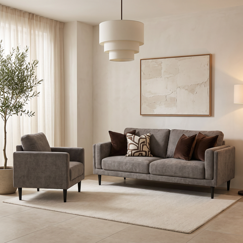 Dark Grey Weave 2.5 Seater Sofa & Matching Armchair Set