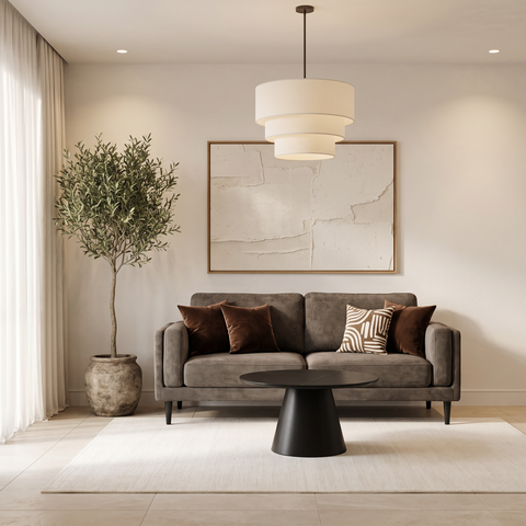 Dark Grey Weave 3 Seater Sofa & Round Black Marble Effect Coffee Table Set