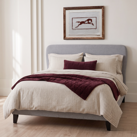 Light Grey Weave Double Bed Frame & Crib 5 Mattress Set