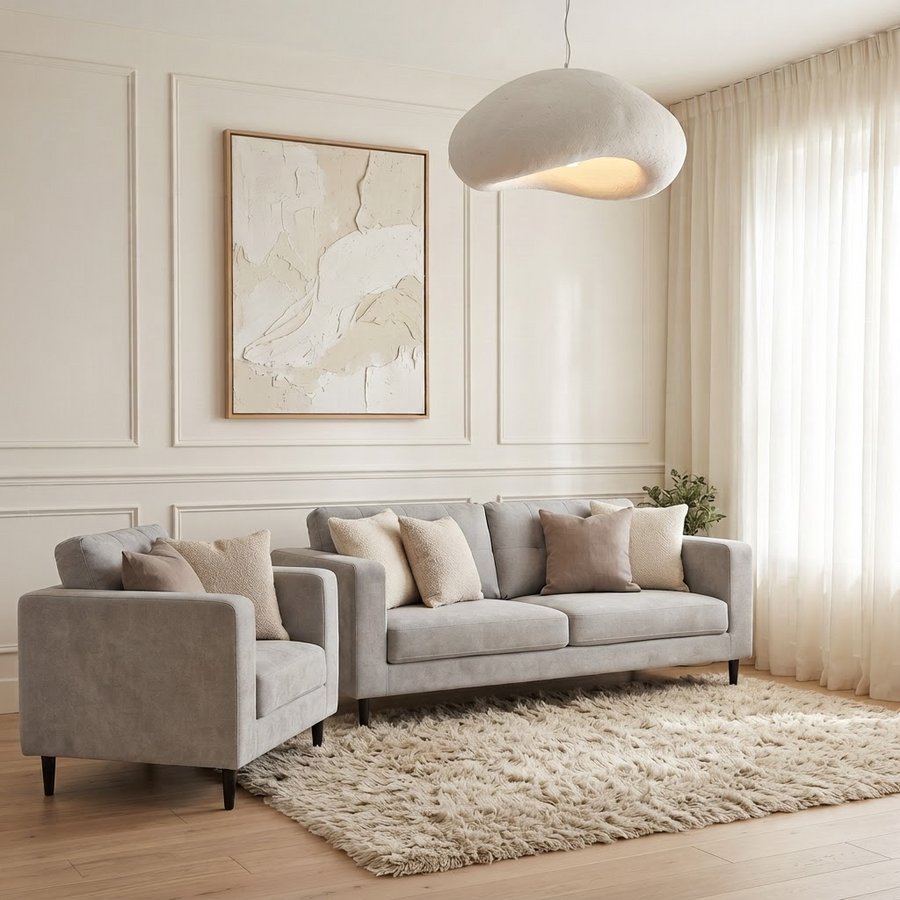 Mid Grey Weave 3 Seater Sofa & Matching Armchair Set