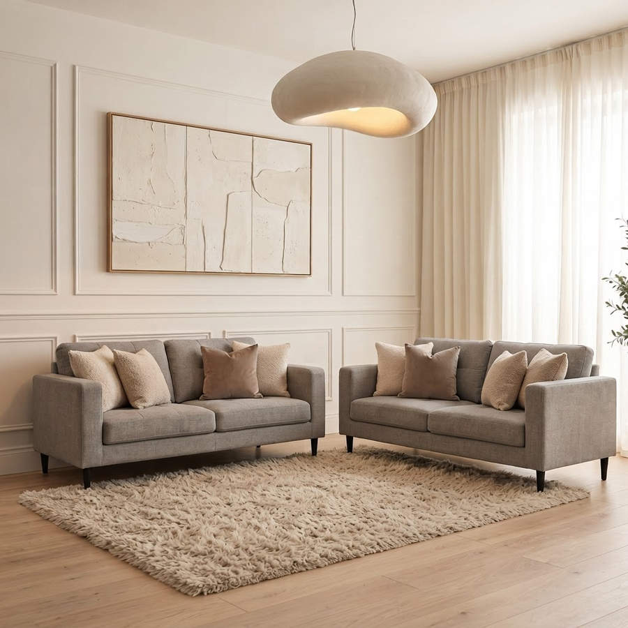 Mid Grey Weave 3 Seater & 2 Seater Sofa Set