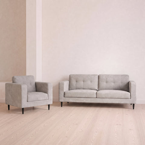 Mid Grey Weave 3 Seater Sofa & Matching Armchair Set