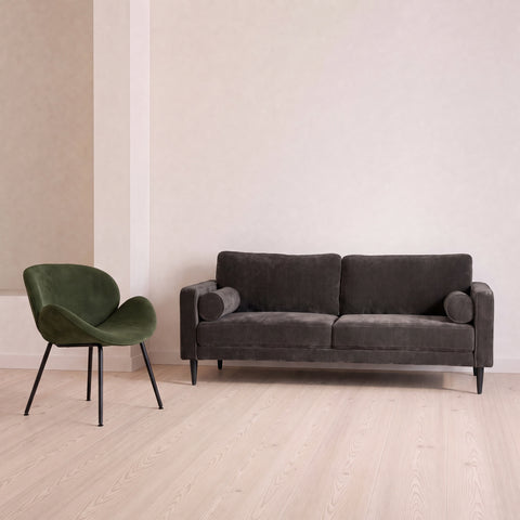 Charcoal Weave 3 Seater Sofa & Forest Green Corduroy Occasional Chair Set