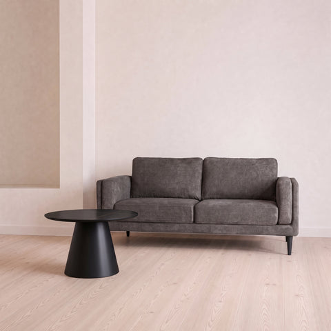 Dark Grey Weave 3 Seater Sofa & Round Black Marble Effect Coffee Table Set