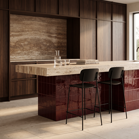 2 Black Wood Effect Bar Stools Set – 650mm Seat Height, Black Metal Legs