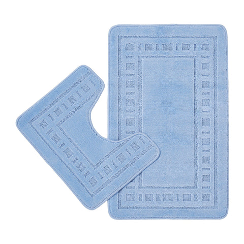 Blue Bath And Pedestal Mat Set